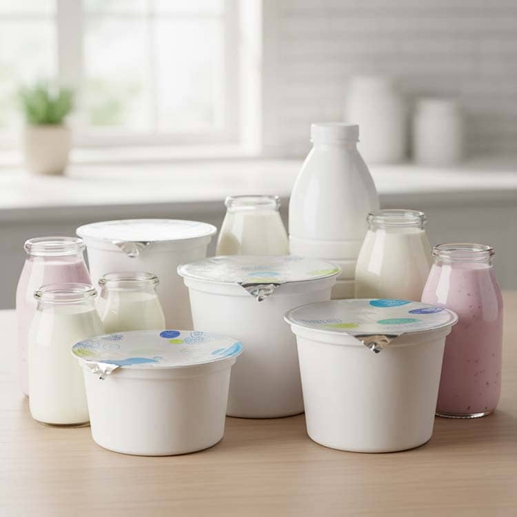 Farklı süt ürünleri için kullanılan alüminyum ve plastik folyo kapak çeşitleri
